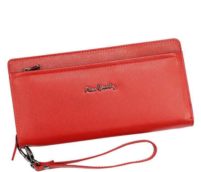 Veľká zipsová červená kožená peňaženka Pierre Cardin